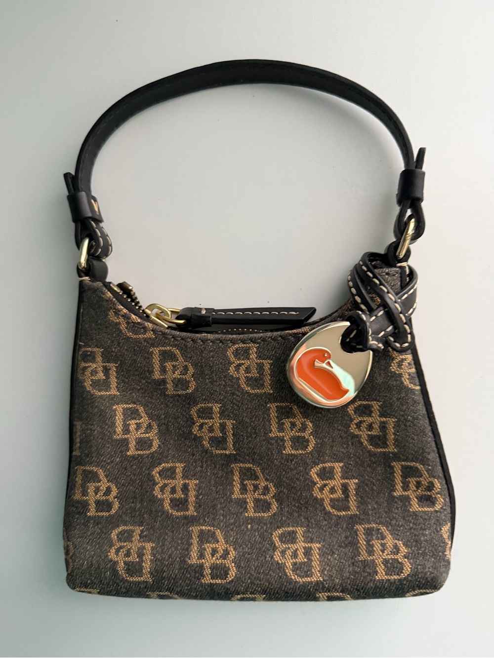 Vintage Dooney & Bourke Y2K Denim Signature Bitsy Mini Bag with Duck Charm
